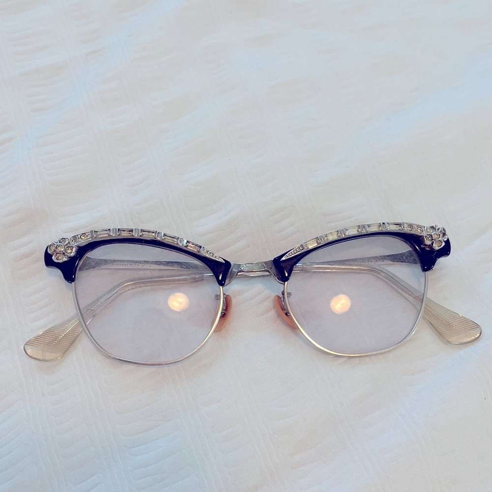 Vintage Black & Silver Diamanté Eyeglass Frames